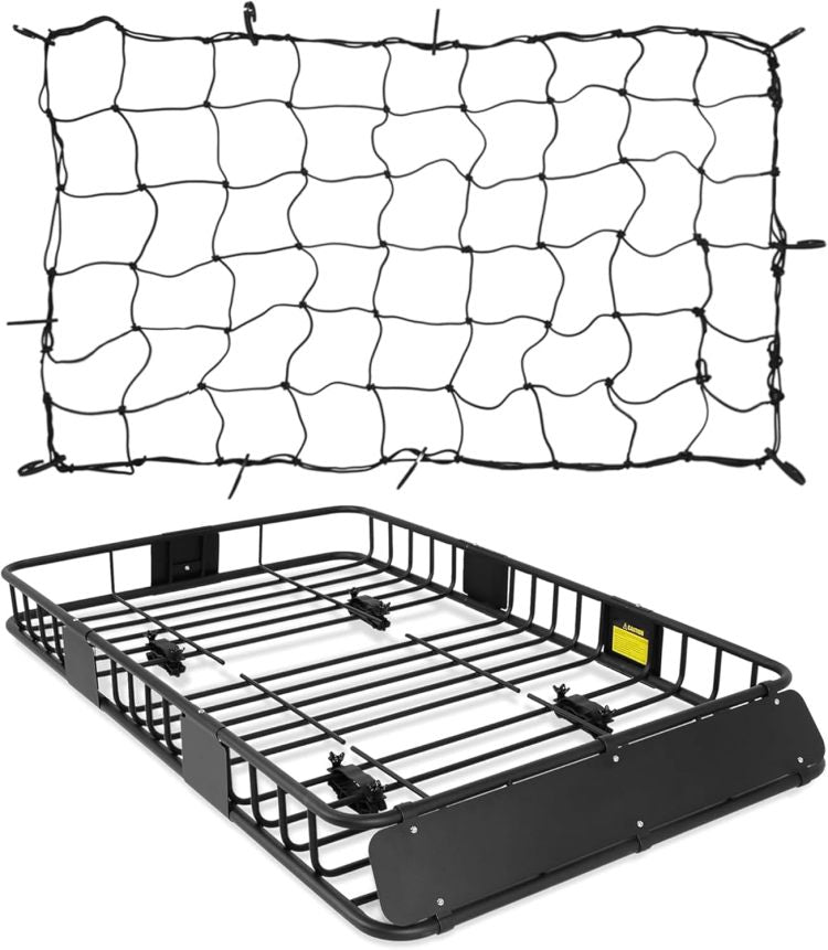 Roof Rack Basket With Net,Rooftop Steel Roof Rack,Cargo Carrier With 250 Lbs Capacity,Extension Black Car Top Luggage Holder 64"X 39" Universal For Suv Wagon Seden