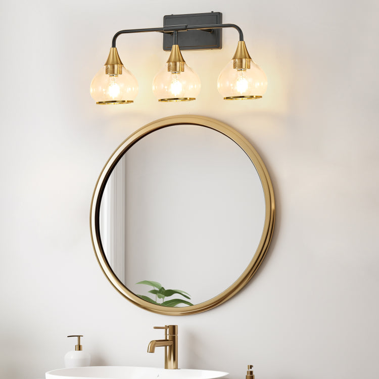 23" Modern 3 Light Vanity Wall Sconce Black And Gold Bathroom Light Fixture With Clear Glass Shades, Industrial Wall Mounted Lamp For Mirror, Vanity, And Living Spaces Bulb Not Included