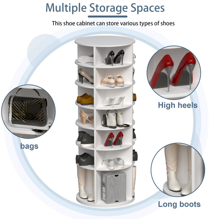 Rotating Shoe Rack Tower, 7 Tier Spinning Shoe Rack, Free Standing 360 Revolving Shoe Organizer, High Bottom Design Shoe Tower Spinning Storage Lazy Susany, Fits 28 Pairs Of Shoes 7 Tier White