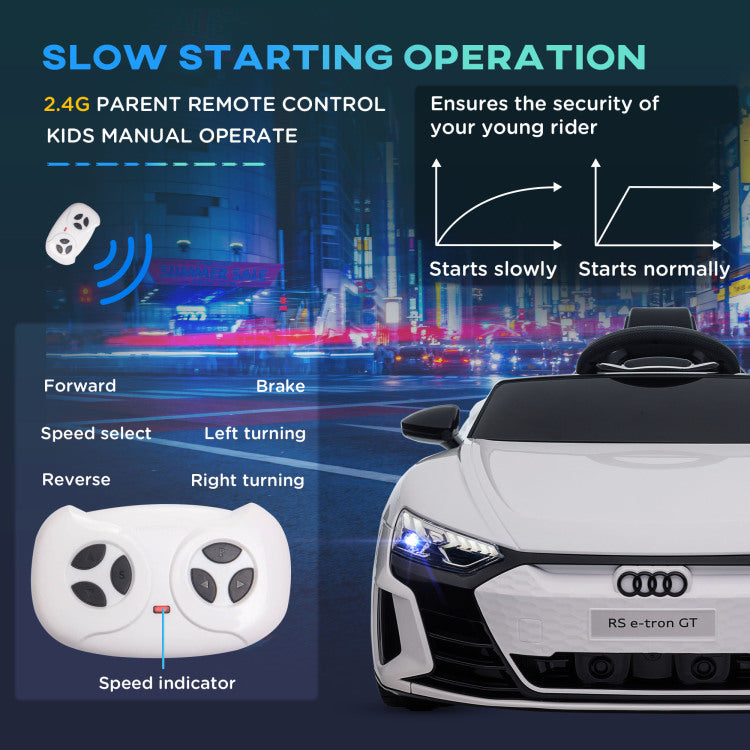 Aosom Kids Ride On Car, 12V Licensed Audi Rs E Tron Gt 3.1 Mph Electric Car For Kids, Ride On Toy For Boys And Girls With Remote Control, 4 Wheels With Suspension, Horn, Music, Lights, White