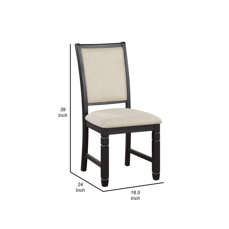 Anji 24 Inch Side Dining Chairs Set Of 2, Cushioned Seat, Curved Back, Black, Beige