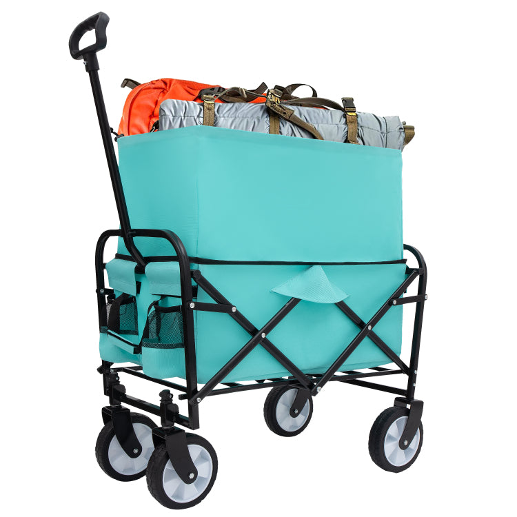 Minimeetall Extention Collapsible Foldable Wagon Cart With Strapping System Beach Wagon Utility Cart Utility Wagon Grocery Cart For For Camping Shopping Sports Gardeing Fishing Supports 225Lbs Blue