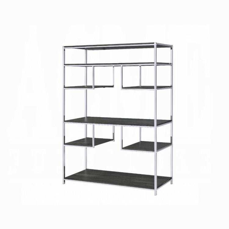Rustic Grey Oak And Chrome 8 Shelf Bookshelf