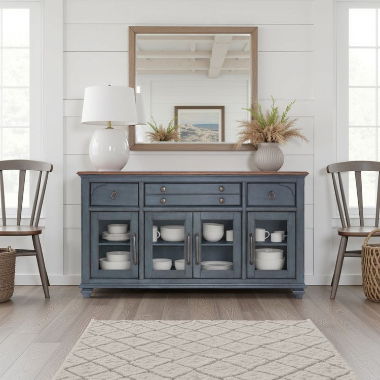 Americana Buffet Server Cabinet, No Assembly Required, Corduroy Blue Finish