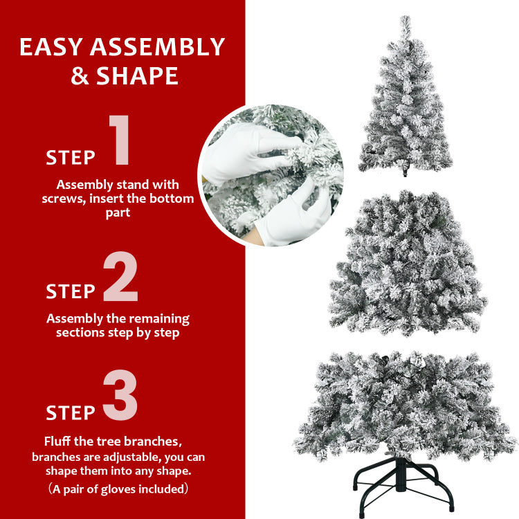 4Ft Flocked Christmas Tree Snowy Pvc Artificial Holiday Tree With 233 Tips, Compact Full Shape, Sturdy Metal Stand, Christmas Tree For Home, Office, Or Apartment Decoration