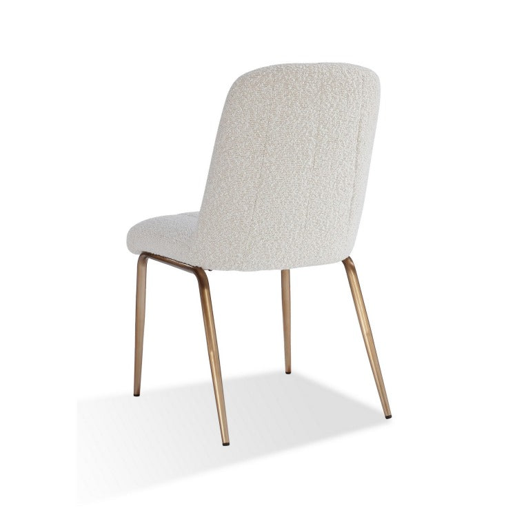 Rise 19 Inch Dining Chairs, Soft Boucle Upholstery, Set Of 2, White, Bronze