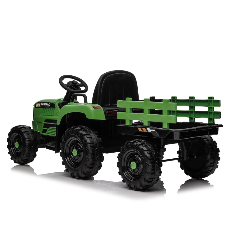 Ride On Tractor With Trailer,24V 400W Powered Electric Tractor Toy W Remote Control,Electric Car For Kids,Three Speed Adjustable,Power Display, Usb,Mp3 ,Bluetooth,Led Light,Two Point Safety Belt