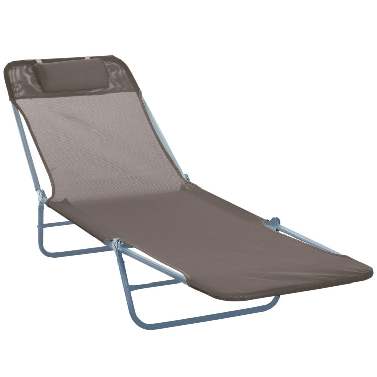 Outsunny Folding Chaise Lounge Chair, Pool Sun Tanning Chair, Outdoor Lounge Chair With 5 Position Reclining Back, Mesh Seat, Headrest For Beach, Yard, Patio, Brown