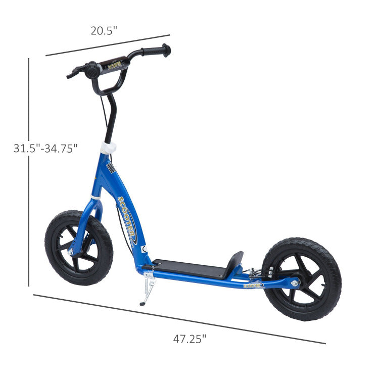 Homcom Kick Scooter For Kids 5 12 Years Old, Big Wheel Kids Scooter With Adjustable Height Handlebar, Non Slip Footplate, Rear Brake, Blue