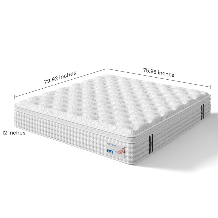 12 Inch King Hybrid Mattress Memory Foam & Pocket Spring Bed Medium Firm Comfort, Spine Support, Quiet & Breathable