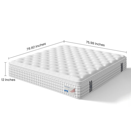 12 Inch King Hybrid Mattress Memory Foam & Pocket Spring Bed Medium Firm Comfort, Spine Support, Quiet & Breathable