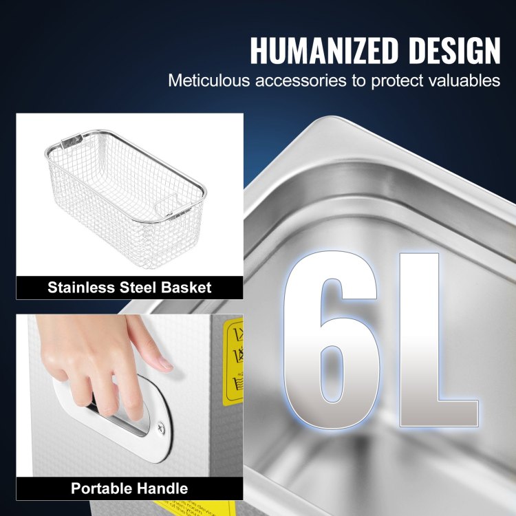 Commercial Ultrasonic Cleaner 6L Professional Ultrasonic Cleaner 40Khz With Digital Timer&Heater 110V Excellent Cleaning Machine For Watch Instruments Industrial Parts Excellent Cleaner Solution