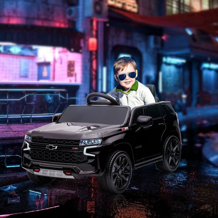 Aosom Chevrolet Tahoe Licensed Kids Ride On Car, 12V Battery Powered Kids Electric Car With Remote Control, Music, Lights, Horn, Suspension For 3 6 Years Old, Black