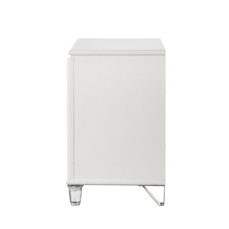 Glamorous Pearl White Finish Nightstand With Drawers Storage Durable Acrylic Legs Wooden Modern Bedroom Furniture 1Pc