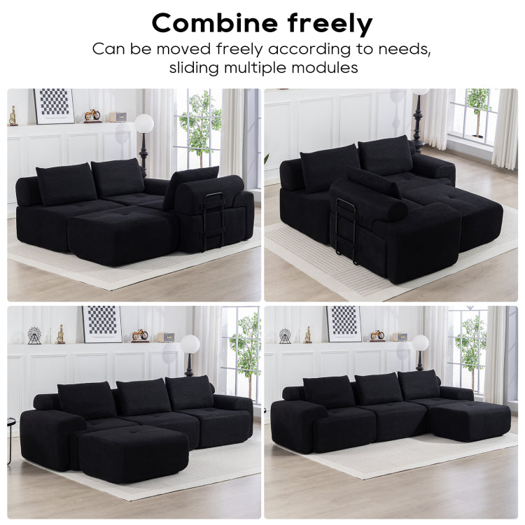 L Shaped Sectional Couches For Living Room With Memory Foam & Steel Frame No Assembly Convertible Sofa Bed, Corduroy Fabric Compression Sofa, Modular Couch For Apartments,Bedrooms,Home Theate,Black