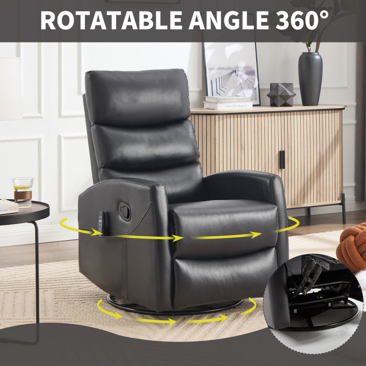 Heat Massage Manual Recliner Chair With Rocker And Swivel In Fabric For Living Room, Black