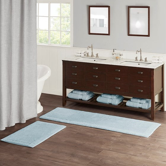 100% Cotton Tufted 3000 Gsm Reversible Bath Rug Blue 21X34"
