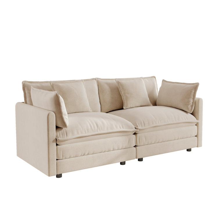 Modern Fabric Loveseat Sofa Couch For Living Room, Upholstered Large Size Deep Seat 2 Seat Sofa With 4 Pillows ,Light Coffee Chenille