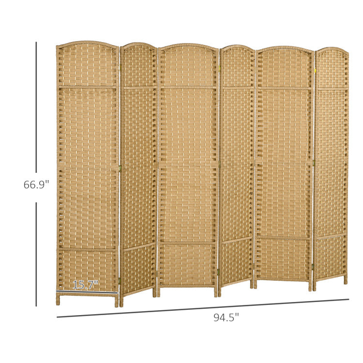 Homcom Room Divider, 6 Panel Folding Privacy Screen, 5.6' Tall Freestanding Wall Partition For Home Office, Bedroom, Nature Wood