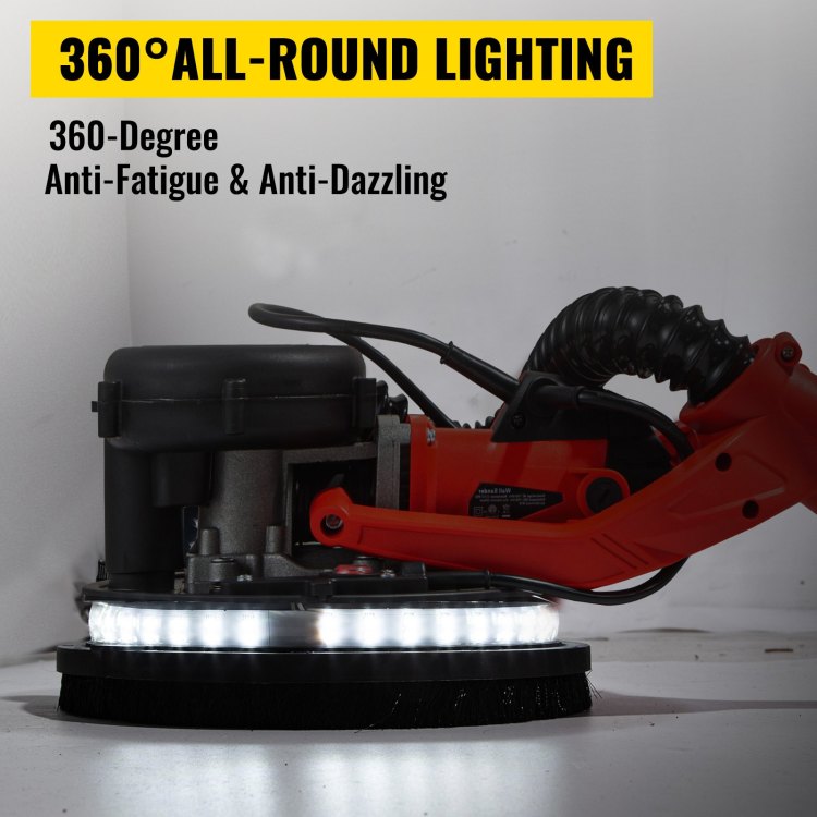 Drywall Sander 850W, Electric Drywall Sander, Variable Speed 800 1750 Rpm, Foldable Sheetrock Sander, With Telescope Handle, Electric Sander, With Led Strip Light And Vacuum Bag, Wall Sander