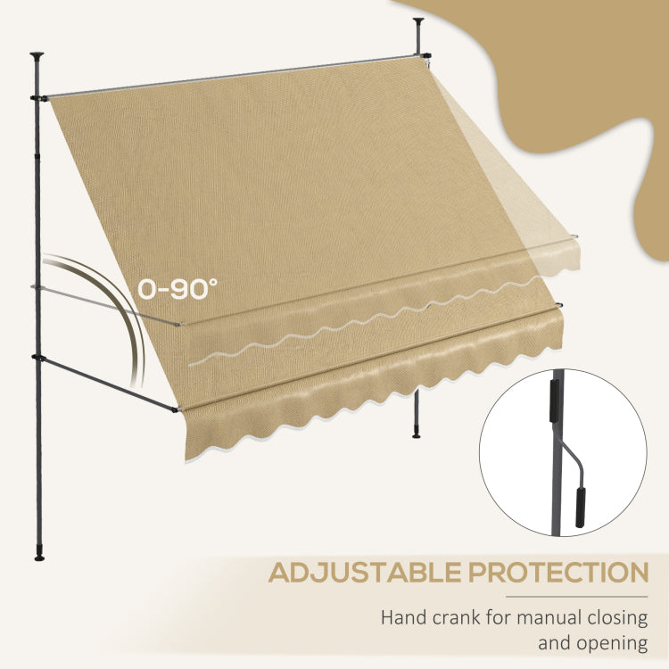 Outsunny Manual Retractable Awning, 118" Non Screw Freestanding Patio Sun Shade Shelter With Support Pole Stand And Uv Resistant Fabric, For Window, Door, Porch, Deck, Beige