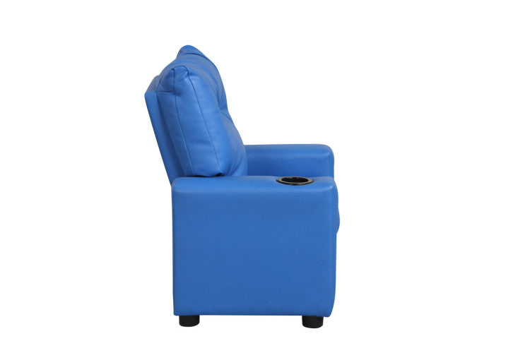 Evelyne 23"W Blue Pu Leather Kids Recliner Chair With Cupholder