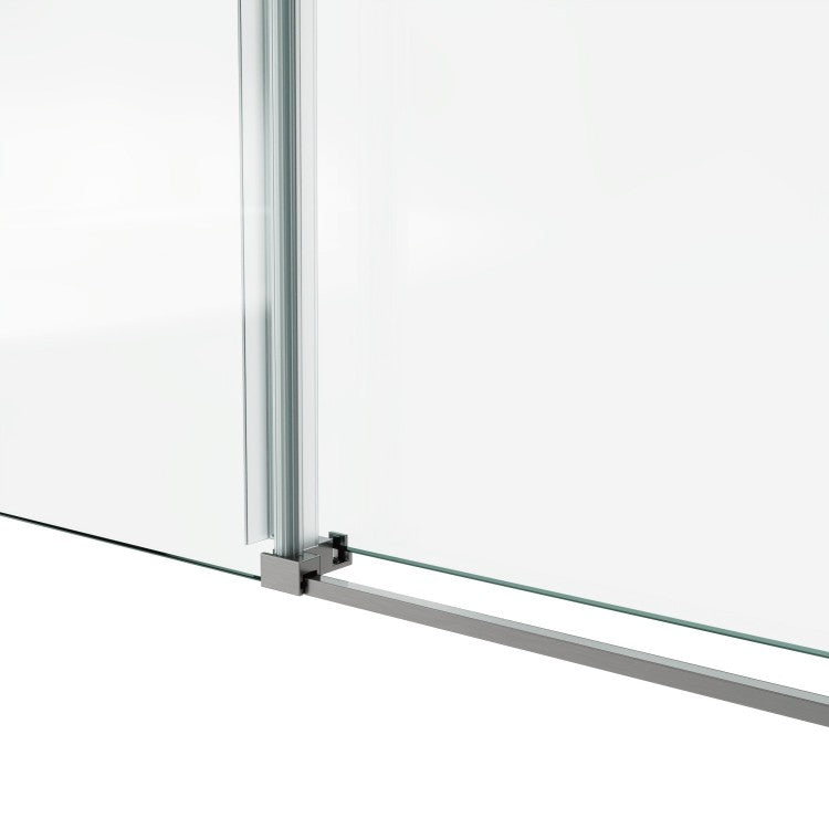 60*76"Fixed & Sliding Shower Door, Round Tube Hardware, Clear Glass Shower Door, 3 8 10Mm Sgcc Tempered Glass, Stainless Steel