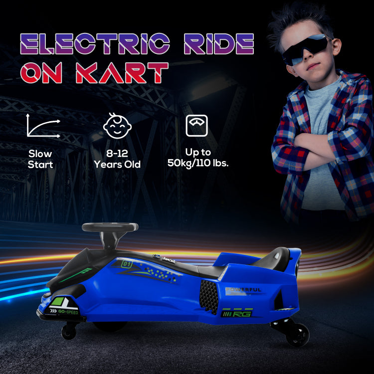 Aosom 12V Electric Go Kart, 5 Mph Drifting Car, Battery Powered Ride On Toy Outdoor With Slow Start, Music, Colorful Lights, For 8 12 Years Old, Blue