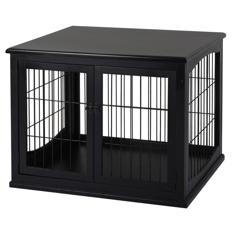 Pawhut Dog Crate Furniture, Small Dog Cage End Table With Two Opening Sides, Lockable Door, Puppy Kennel Indoor, Cute And Decorative, Black
