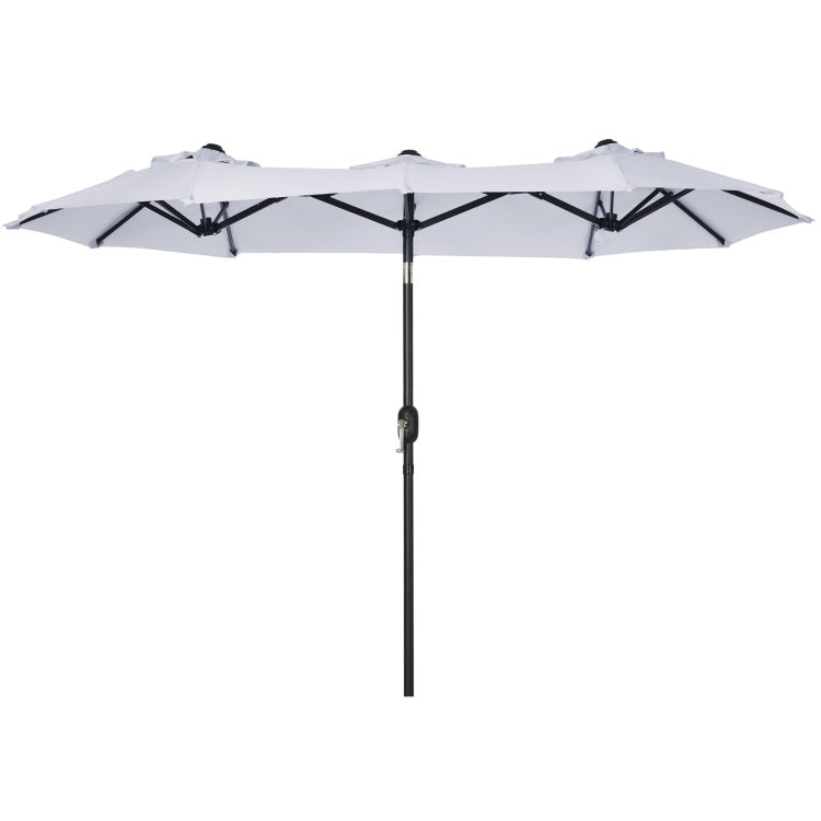 Outsunny Double Sided Patio Umbrella 9.5' Large Outdoor Market Umbrella With Push Button Tilt And Crank, 3 Air Vents And 12 Ribs, For Garden, Deck, Pool, White