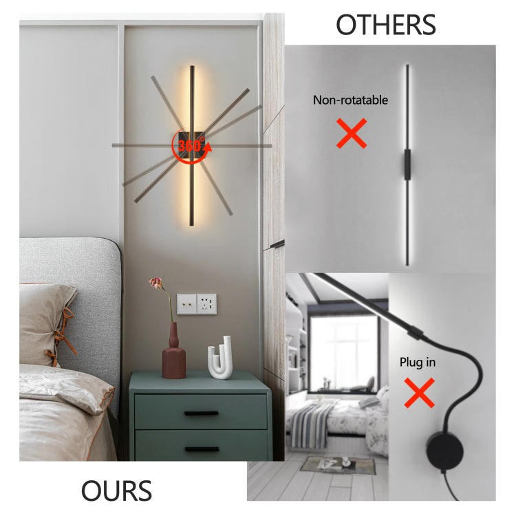 28" 2 Pack Modern Led Wall Sconce, Minimalist Indoor Wall Light Fixtures, Black Matte Finish For Living Room, Bedroom, Hallway, Hotel, And Home Decor