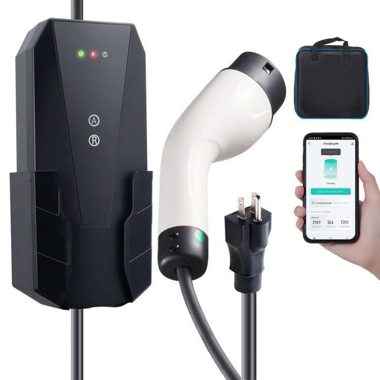 Level 1 2 Portable Ev Charger, 16 Amp 120V Or 240V, Electric Vehicle Charger With 28 Foot Charging Cable Nema 6 20P Plug Nema 5 15 Adapter, Plug In Home Ev Charging Station For Sae J1772 Evs