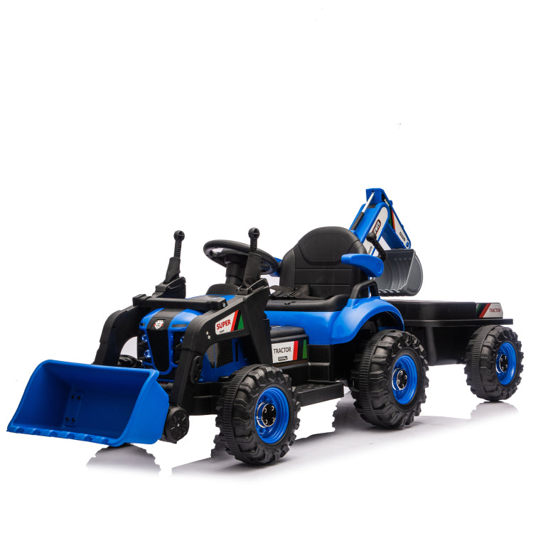 24V Kids Ride On Electric Tractor Toy With 4 In 1 Construction Attachments Excavator, Dump Truck & Bulldozer W Parent Remote Control,3 Speed Adjustable,Built In Music Player,Led Tail Light