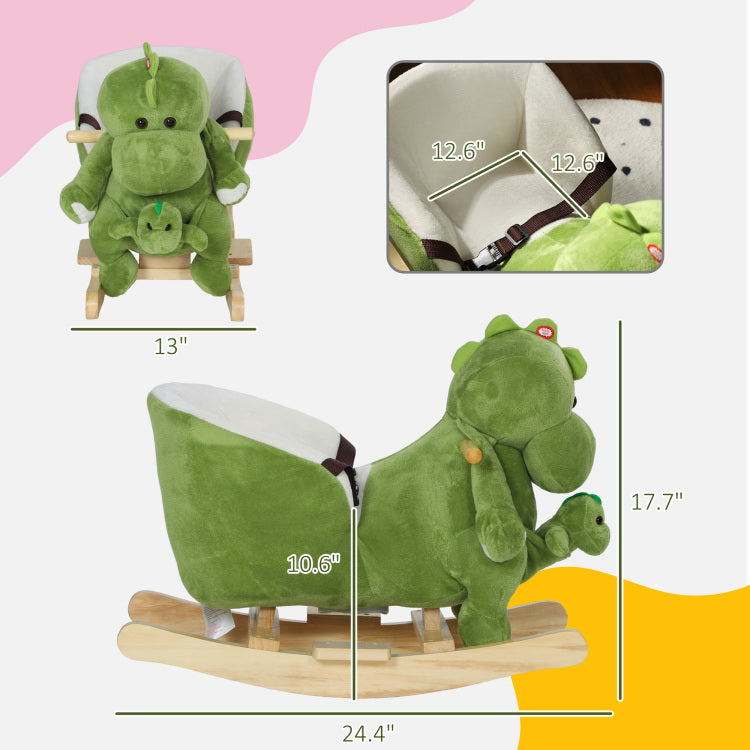 Qaba Baby Rocking Horse, Toddler Plush Dinosaur Animal Rocker With Seat Belt, 32 Songs, Hand Puppet, Kids Riding Horse Rocking Chair For 18 36 Months, Green