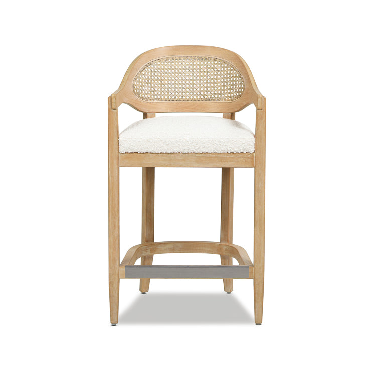 Americana Mid Century Modern 26" Cane Back Counter Stool, Ivory White Boucle