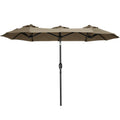 Outsunny Double Sided Patio Umbrella 9.5' Large Outdoor Market Umbrella With Push Button Tilt And Crank, 3 Air Vents And 12 Ribs, For Garden, Deck, Pool, Gray