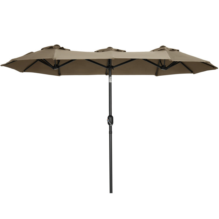 Outsunny Double Sided Patio Umbrella 9.5' Large Outdoor Market Umbrella With Push Button Tilt And Crank, 3 Air Vents And 12 Ribs, For Garden, Deck, Pool, Gray
