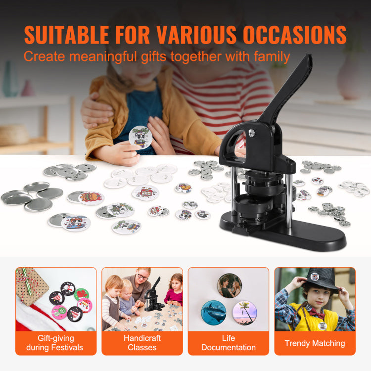 Button Maker, 1 1.25 2.28 Inch 25 32 58Mm 3 In 1 Pin Maker, With 300Pcs Button Parts, Button Maker Machine With Panda Magic Book, Ergonomic Arc Handle Punch Press Kit, For Children Diy Gifts
