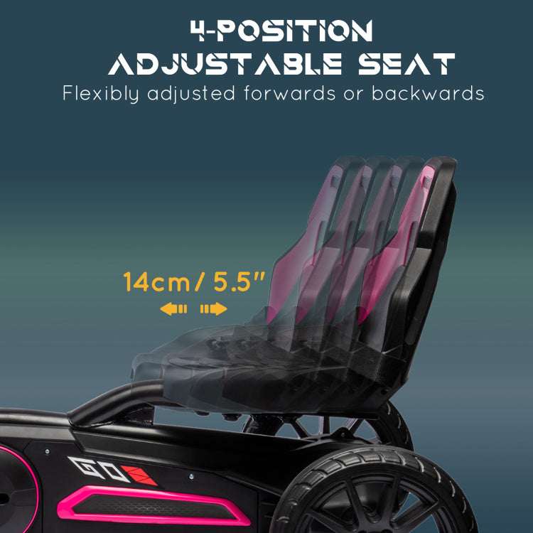 Aosom Kids Pedal Go Kart, Outdoor Ride On Toys With Swing Axle, Adjustable Seat, Handbrake, 4 Shock Absorbing Wheels, Gift For Boys And Girls Aged 3 8 Years Old, Pink