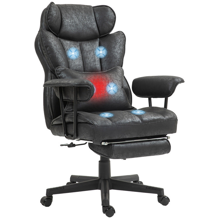 Homcom Massage Executive Office Chair With 6 Vibration Points, 400Lbs Heated Big And Tall Office Chair With Foot Rest And Lumbar Support, Microfiber Reclining Computer Desk Chair, Black