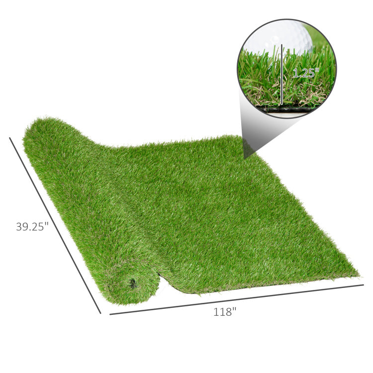 Outsunny 10' X 3' Artificial Turf Grass With Simulated Look & Feel Uv Protection, & Drain Holes For Rain, 1.25" Height