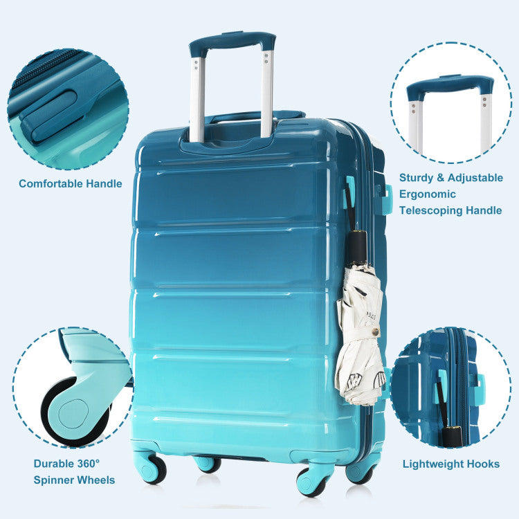 Luggage Sets 5 Piece, 20 Inch With Usb Port, Abs Durable Suitcase With Travel Bag, Abs Pc Hard Shell Luggage With Spinner Wheels, Blue