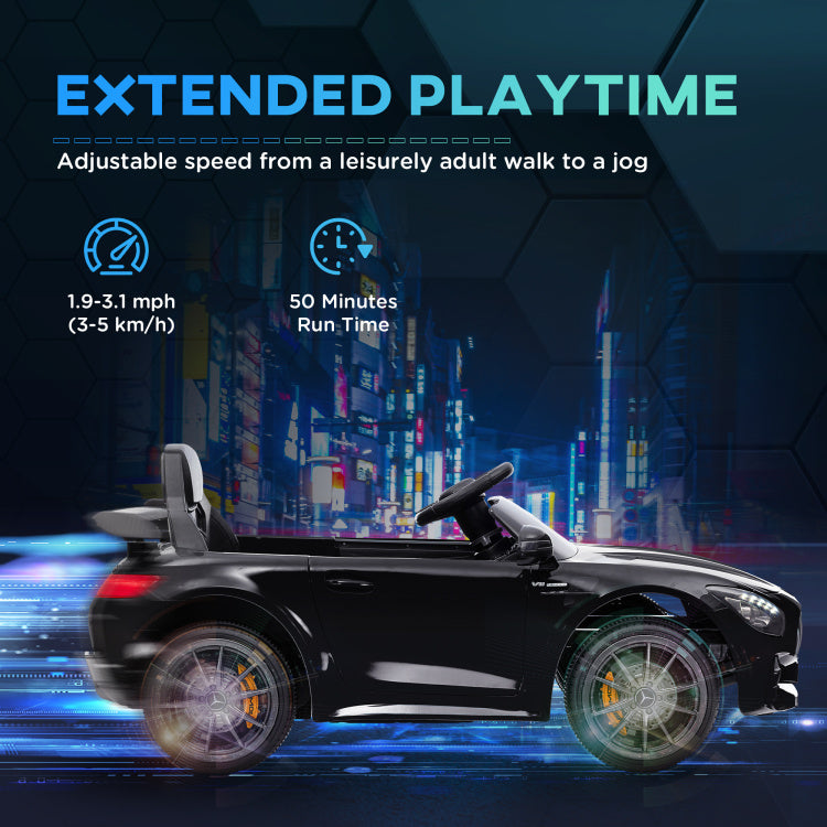 Qaba Mercedes Benz Amg Gtr Licensed 12V Kids Ride On Car, Battery Powered Kids Electric Car With Remote Control, Transport Wheels, Soft Start, Lights, Music, Horn & 3 Speeds For 3 6 Years, Black