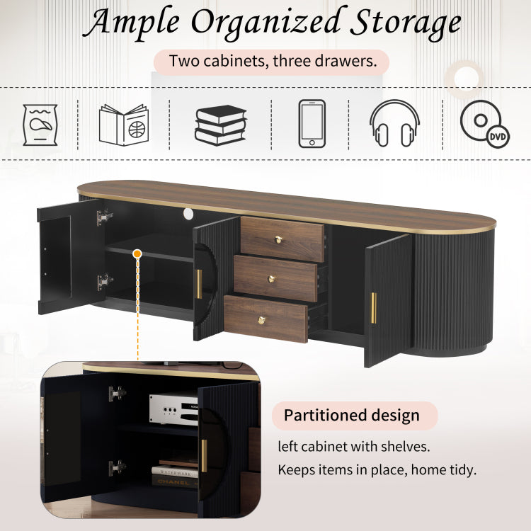 70.8'' Modern Minimalist Tv Stand For Tvs Up To 80 Inches, Entertainment Center With 3 Drawers And 1 Shelf, Metal Handles And 2 Cabinets For Living Room