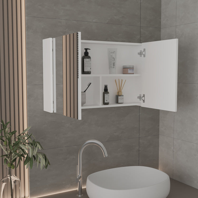 Medicine Cabinet 19.70" H, With 2 Doors, 3 Shelves, 2 Mirrors, White