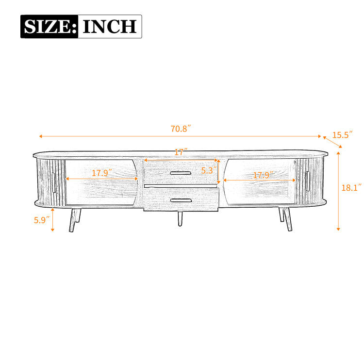 Mid Century Modern Tv Stand For 80" Tv, Entertainment Center With Storage For Living Room, Bedroom, Media Console Table With 2 Drawers
