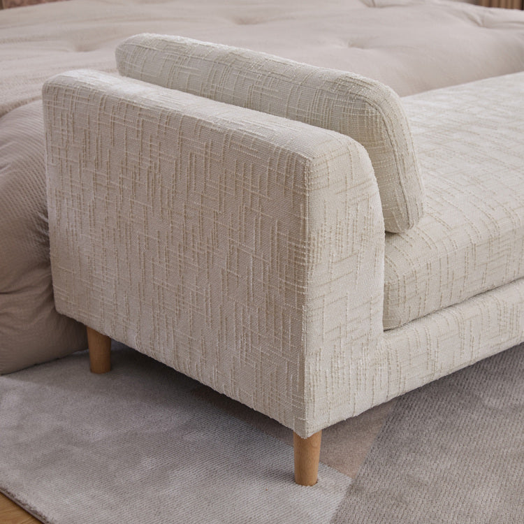 83.1"Wide Modern Upholstered End Of Bed Bench With Armrests, Chenille Chaise Lounge Couch With 2 Bolster Pillows, Daybed With Rubberwood Legs For Living Room,Bedroom,Apartment,Guestroom, Beige