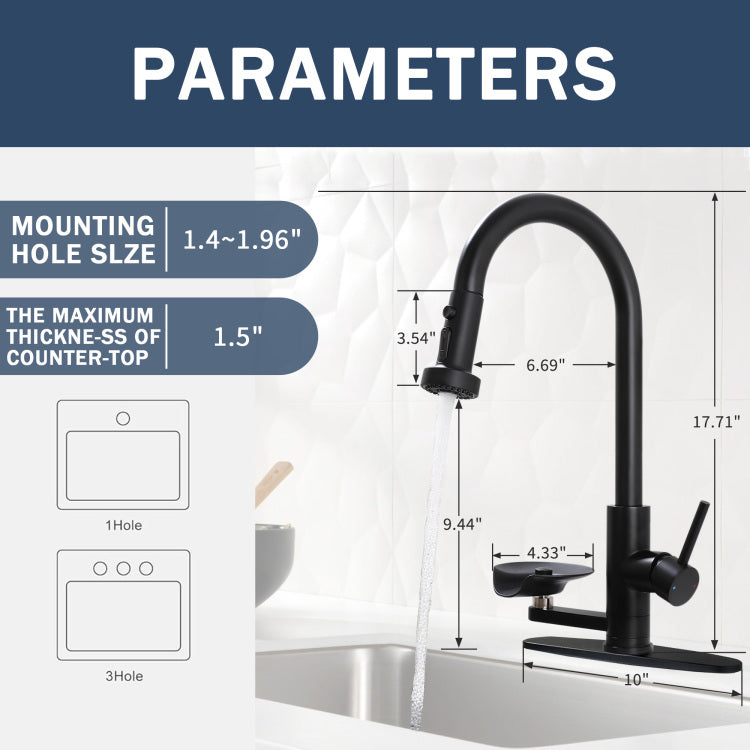 3 In 1 Kitchen Faucet With Press Type Glass Rinser, High Arc Pull Down Sprayer Faucet, 3 Function Spray Mode, Matte Black Finish, For Modern Kitchen Sink
