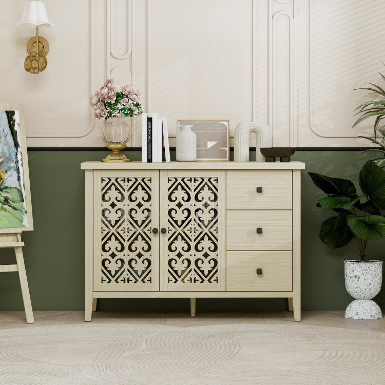 Hollowed Out Cabinet With 2 Door 3 Drawers, American Furniture, Suitable For Bedroom, Living Room, Study