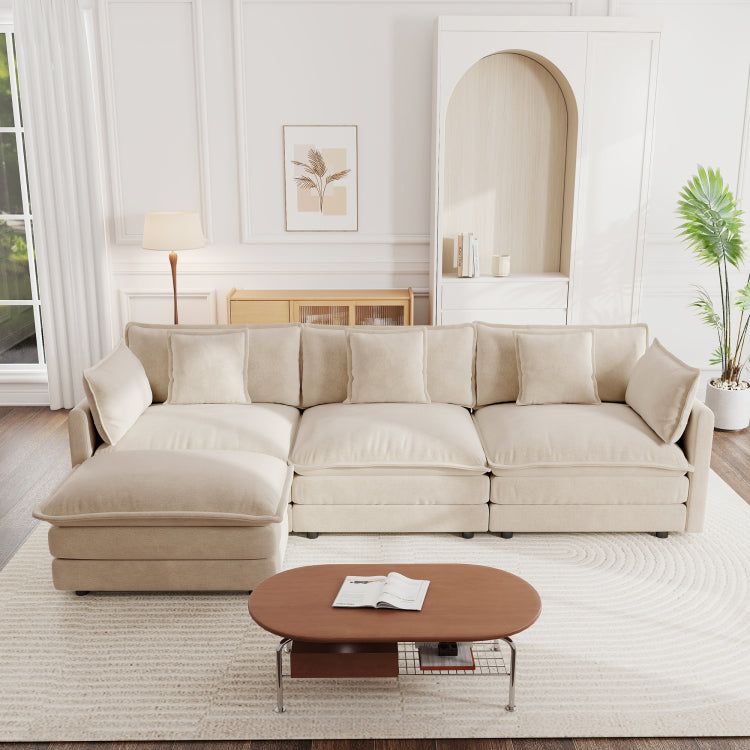 Free Combination Comfy Upholstery Modular Oversized L Shaped Sectional Sofa With Reversible Ottoman, Light Coffee Chenille